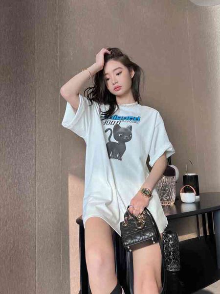 

women's t-shirt spring and summer niche design letter cat cartoon baida printed short sleeved loose casual t-shirt zzji ny28, White