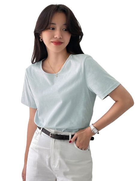 

dazy solid round neck tee 544e#, White