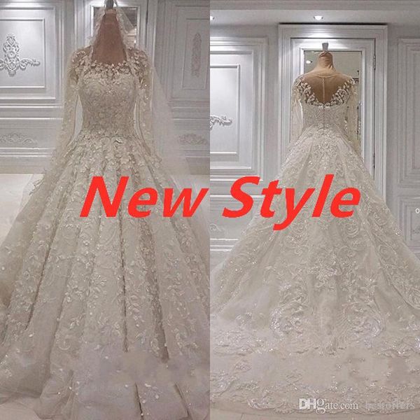 

luxurious long sleeves beaded sequin a line wedding dresses v neck crystal sheer backless plus size bridal wedding gowns, White