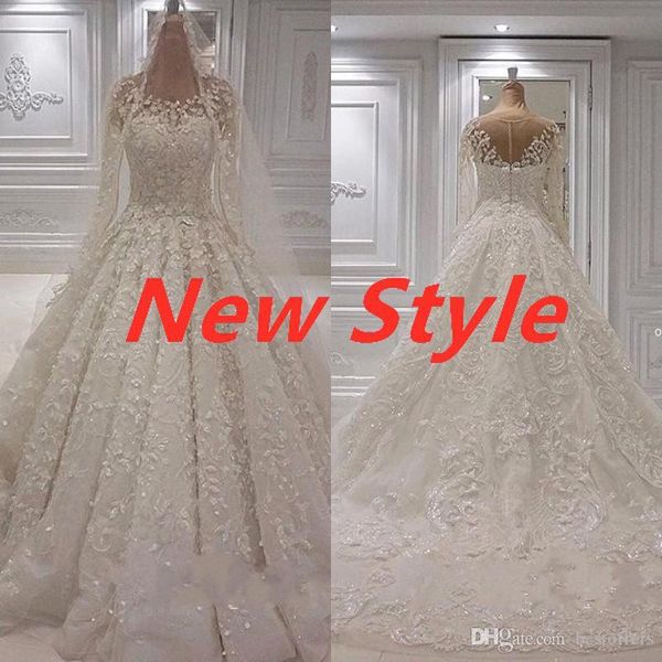 Abiti da sposa lussuosi a maniche lunghe con paillettes e paillettes A Line Abiti da sposa con scollo a V in cristallo trasparente senza schienale Plus Size