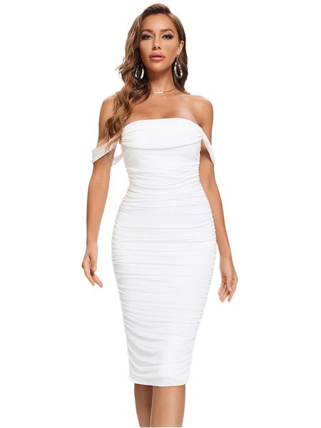 

off shoulder ruched side split back bandage dress y88q#, Black;gray