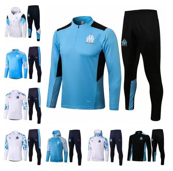 

21-22 marseilles trascksuit men and kids set football soccer training suit 22 23 om survetement maillot foot chandal, Black