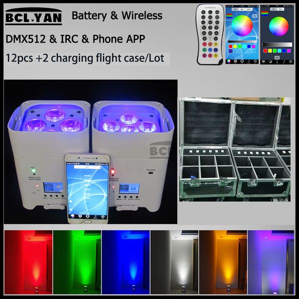 Luci DJ 6 pz 18 w RGBWAUV 6 in 1 LED Batteria Wireless DMX PAR Wash Light con WIFI remoto 12XLOT Con 2 flight case