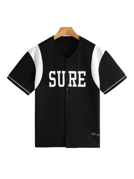 

men letter graphic color block shirt l1ul#, White;black