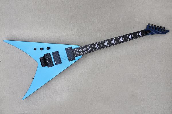 

factory custom metal blue left handed electric guitar with rosewood fingerboard,black hardwares,double rock bridge,can be customized