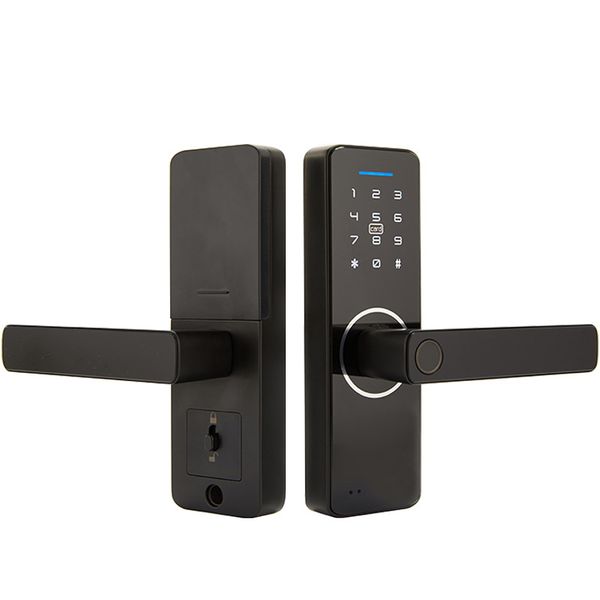 

bedroom security fingerprint password door lock with single tongue on wooden door