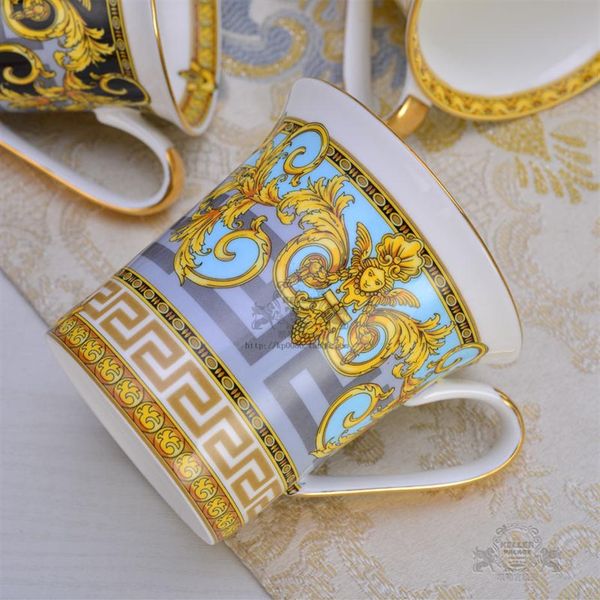 

fine porcelain mug for coffee tea handle painted by real gold platinum luxury designer mugs gifts203l