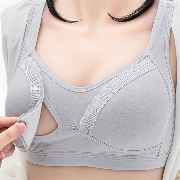 Cotone Allattamento al seno Chiusura frontale Maternità Allattamento Biancheria intima da donna Coppa aperta Allattamento al seno Gravidanza Reggiseno per dormire 210318