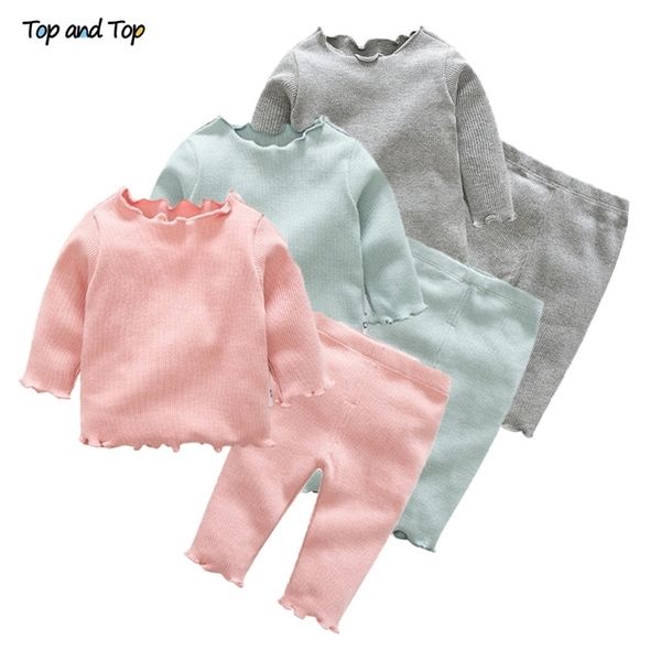 Top e Outono inverno criança meninas roupas conjunto de algodão 2 pcs tshirt + calças tracksuit bebê casual terno sleepwear 220326