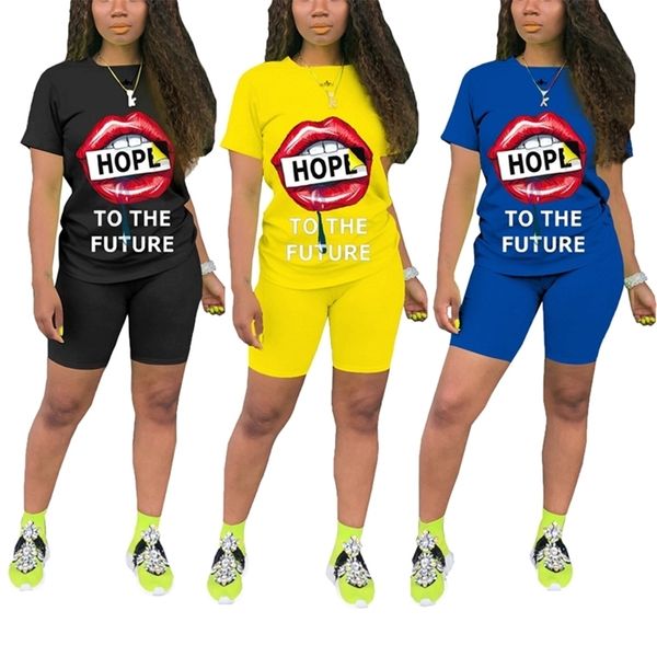 CMYAYA Sport Hope To Future Brief Drucken Frauen zweiteiliges Set Trainingsanzüge T-Shirts Shorts Jogger Anzug Outfits Matching Set T200610