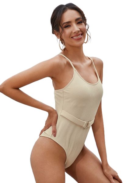

plain belted one piece swimsuit 50ip#, White;black