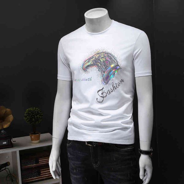 

men's fashion personality trend new short-sleeved brand wholesale 2022 summer cotton round neck short sleeve t-shirt head, White;black