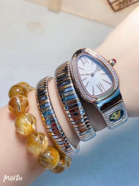 

women snake rose gold diamond rome quartz sapphire black watch, Slivery;brown