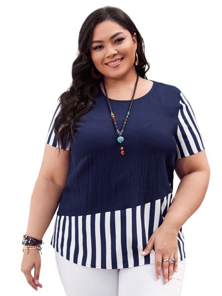 

plus striped print blouse k8hq#, Black