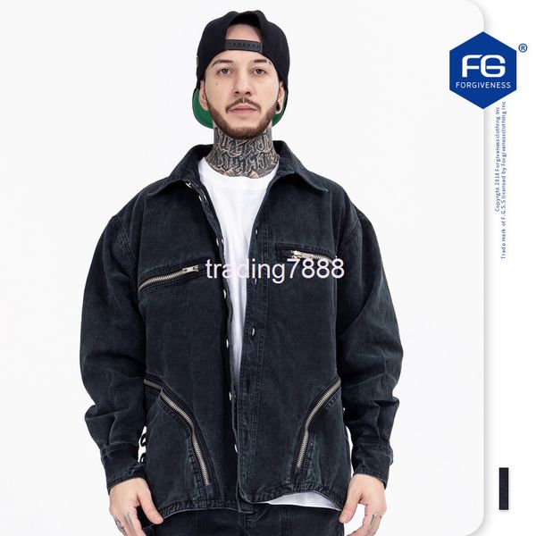 

men's jackets fg men's clothing autumn winter fashion brand minority wash used denim jacket multi zipper high arcade energy zj5t, Black;brown