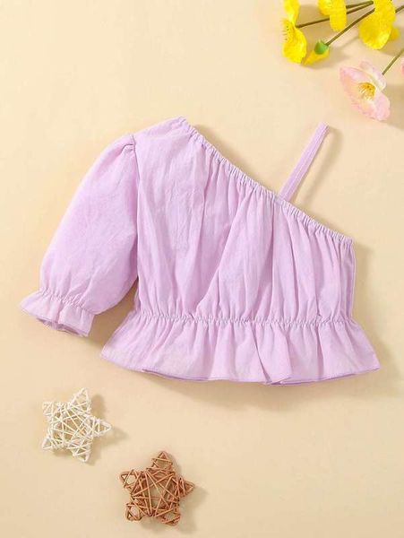 

baby asymmetrical neck flounce sleeve peplum she, Blue
