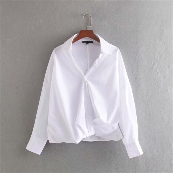 

new women simply solid color long sleeve front knotted casual blouses shirts women office business buttons blusas lj200812, White