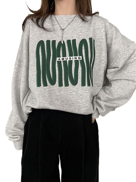 

dazy letter graphic drop shoulder sweatshirt without tee n218#, Black