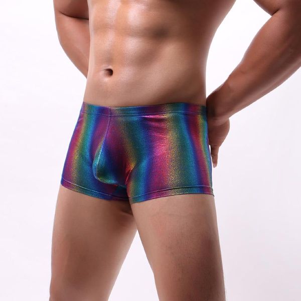 Unterhosen Herren-Unterwäsche, Boxershorts, modische Regenbogen-Druckhose, Nylon, lässig, bunt, U-konvex, für Herren, Bühnen-Performance-Höschen