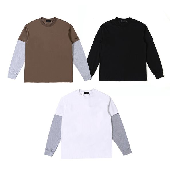 

autumn collection round neck long sleeve men's tee shirt with monogrammed print, White;black