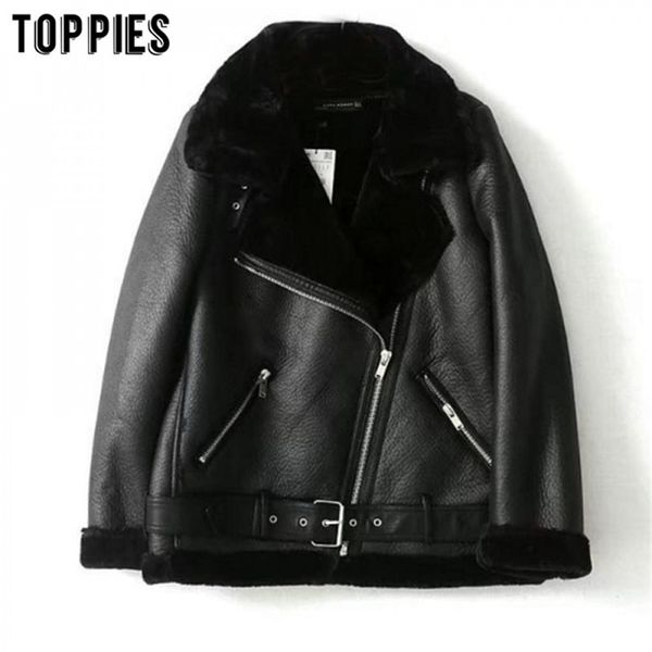 

winter sheepskin coats women thicken faux leather fur coat female fur lining leather jacket jacket casaco feminino 201214, Black