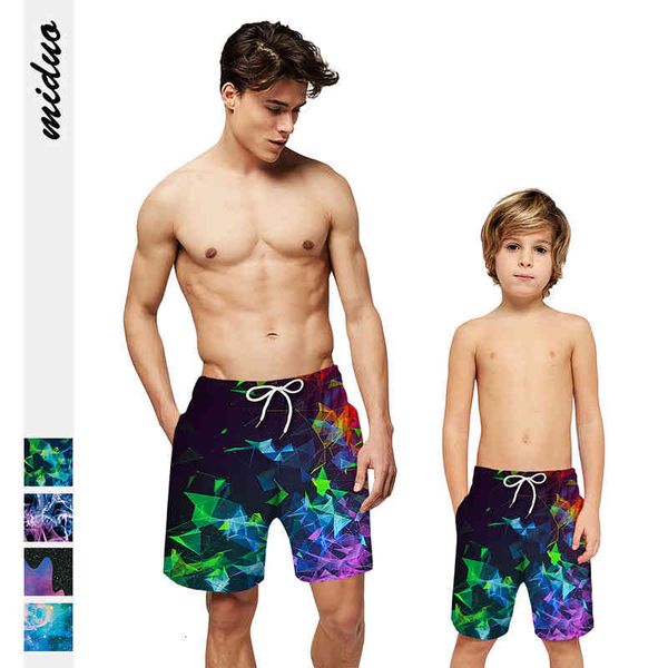 

men's shorts 3d prismatic digital printing casual men's beach pants children's loose shorts parent-child summer beat, White;black