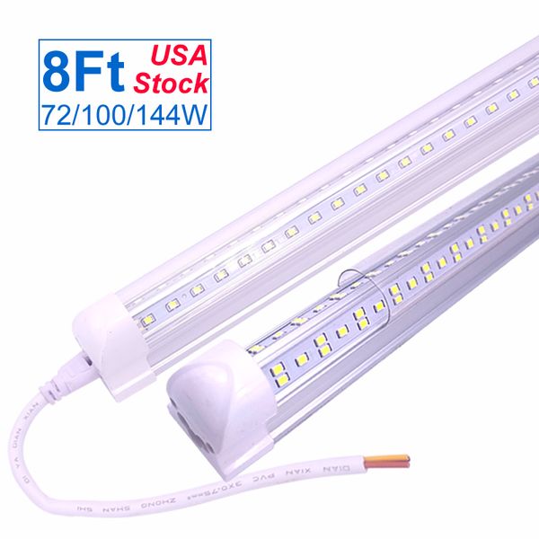 T8 8Ft 4 Righe 144W Tubo LED integrato a forma di V con luce a tubo T 8 4Ft 5Ft 6Ft 8 Ft Dispositivo di raffreddamento Porta Congelatore Illuminazione Lampadina fluorescente ad alta efficienza OEMLED