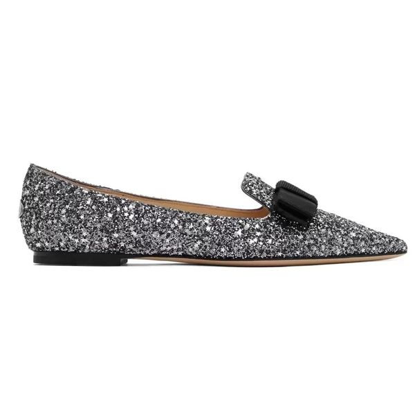 

women sandals luxury gala glitter ballet flats jimmis point-toe bow women flat with ladies ballerinas comfort walking party dress shoes eu35, Black