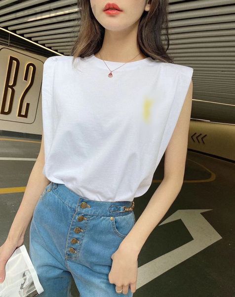 

women's t-shirt designer 2021 summer new hepburn sleeveless crew neck letter embroidered vest t-shirt royal sister fashion versatile 7j, White