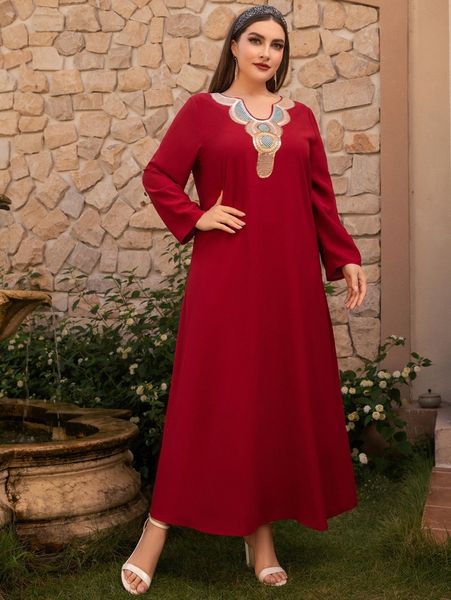 

plus sequin decor notched neckline dress 54wz#, Black