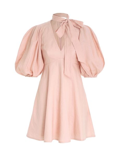 

2022 fashion summer gentle pink v-neck bow bubble sleeve dress, Black