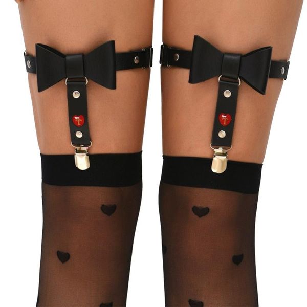 Celra garotas clipes de perna punk cinturão coxa corpora preta corporal rave com cintos de decoração de bowknot
