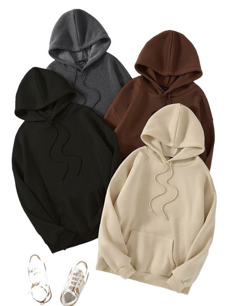

4pack kangaroo pocket drawstring thermal lined hoodie 015i#, Black