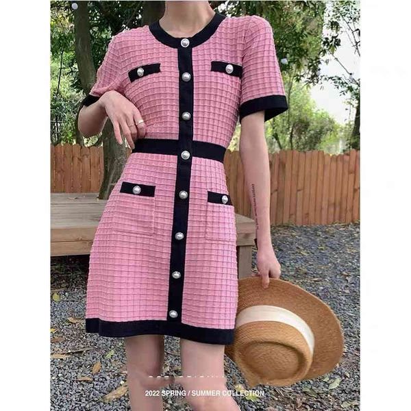 

casual dresses summer celebrity women's dress temperament color blocked knit waist slim a-line skirt, Black;gray