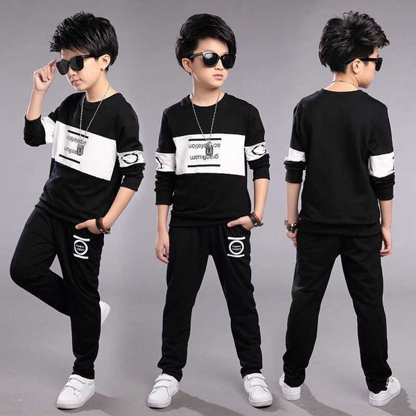 

teen children clothes set 3-11year boys costume tracksuit camouflage pants 2pcs spring outfits, White