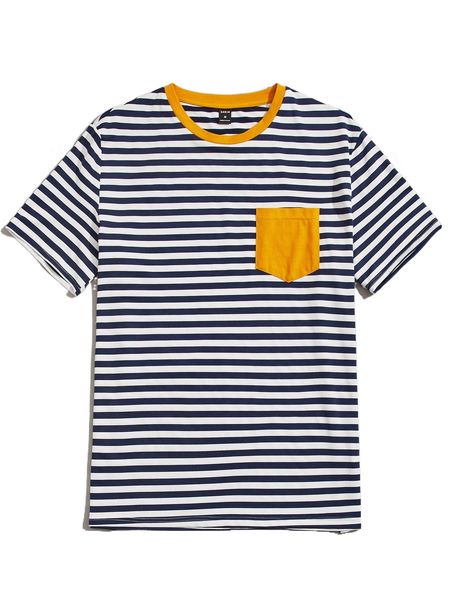 

men striped color block patched pocket tee o3jc#, White;black