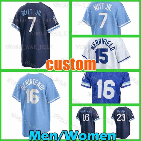 

7 bobby witt jr. baseball jersey kansas city 2 michael a. taylor salvador perez royals 16 bo jackson 5 george brett zack greinke nicky lopez, Blue;black