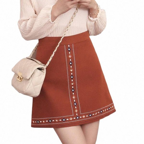 

skirts women embroider mini skirt vintage faldas mujer back zip european style streetwear chic lu489 k61u#, Black