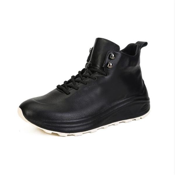 

white mens designer ankle boots round toe man high sneakers wear-resistant male luxury boot, Black