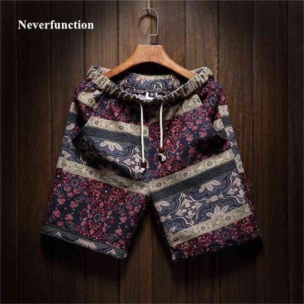

summer fashion brand men linen printed hawaiian beach short hip hop comfortable bermuda casual shorts size m- 4xl 5xl 210330, White;black