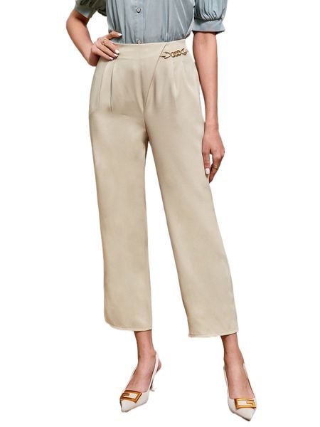 

chain detail straight leg pants z5sf#, Black;white