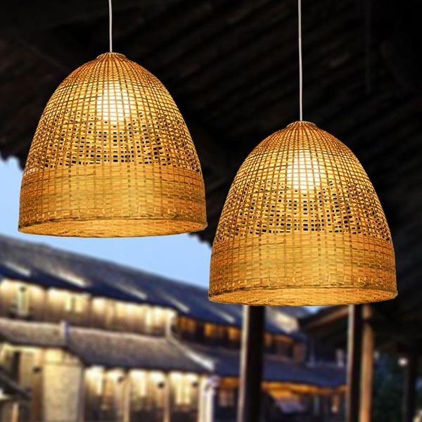 Kolye lambaları Modern Bambu Dokuma Hasır Rattan Işıkları Bahçe Restoran Mutfak Oturma Odası Dekor Aydınlatma Fikstürler