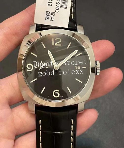 

44mm watches men watch black dial men's automatic p.9000 movement 312 officine leather vs pam sapphire crystal calendar steel auto date, Slivery;brown