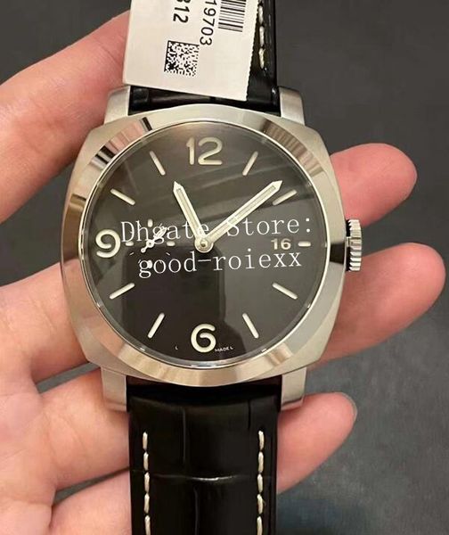 Relógios de 44 mm Relógio masculino com mostrador preto automático P.9000 Movimento 312 Officine Couro VS Pam Sapphire Cristal Calendário Aço Auto Data VSF 1950 Relógios de pulso Caixa