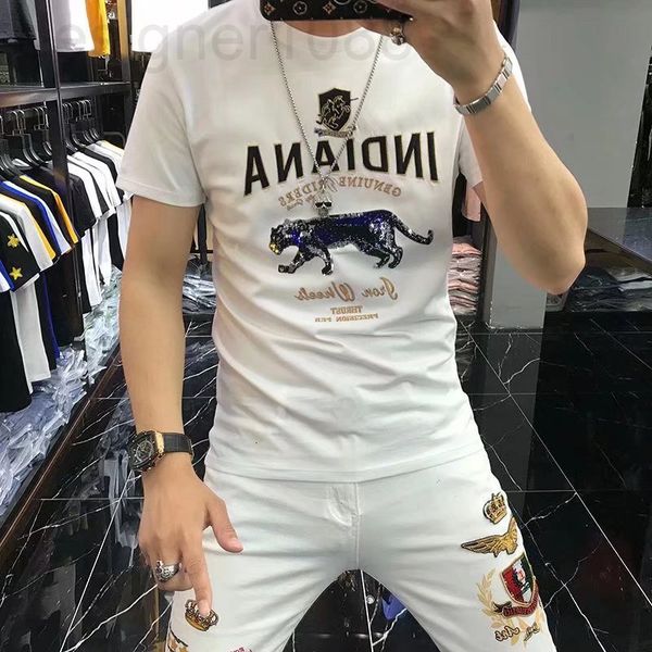 

men's t-shirts designer 2022 summer new european men's ice silk t-shirt slim fit trend pure cotton high-end versatile drill short, White;black