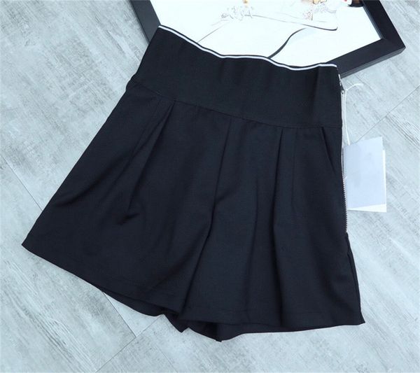 

women's clothing shorts fashion stretch knit waist logo stitching side zipper wide legs versatile fashion for women casual pants, White;black
