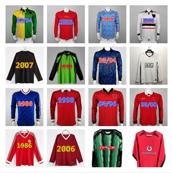 

long sleeve manchester retro soccer jerseys schmeichel giggs beckham solskjaer scholes goalkeeper united man 90 92 94 96 98 99 00 02 04 06 0, Black