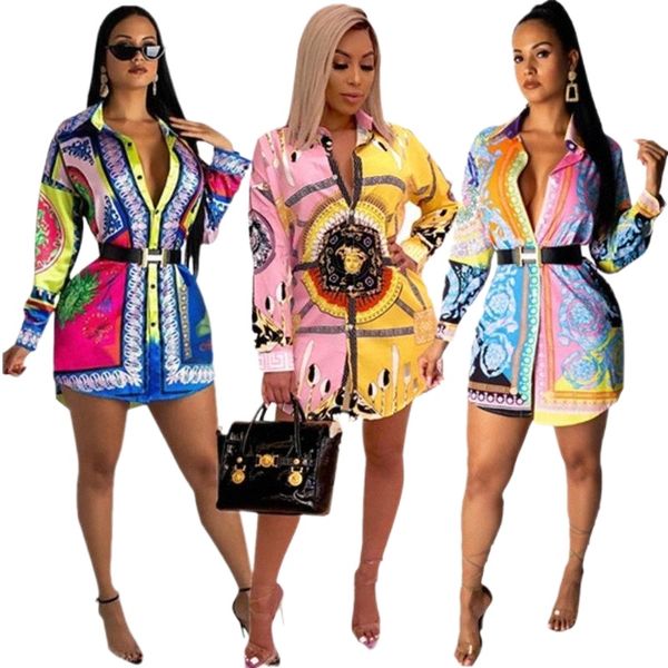 

women's blouses & shirts fall fashion style collar long-sleeved blouse multi-color positioning printing shirt all-match t7hm#, White