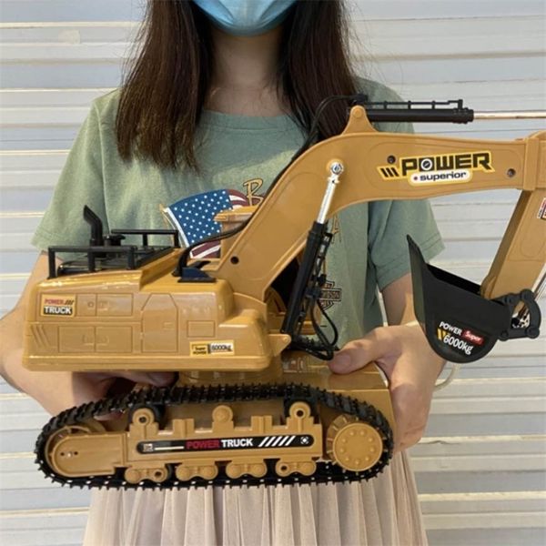 118 RC Kamyon RC Excavator 2.4g R Kontrollü Araba Traktör Model Mühendislik Araba Kazma Toprak Ses Oyuncakları Erkekler için 220524