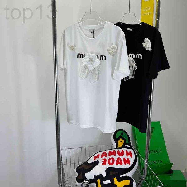 

women's t-shirt designer shenzhen nanyou high end women's clothing 2022 spring and summer new fashion heavy industry flower pearl, White